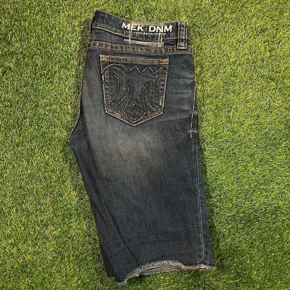 Y2K MEK DNM navy denim shorts with orange stitching women's size 30 skater style